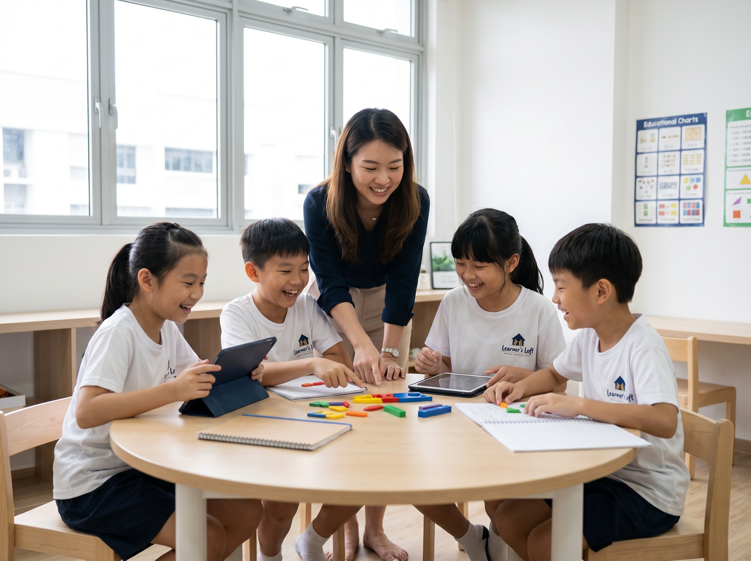 Children learning together in a small group at Learner's Loft Academy