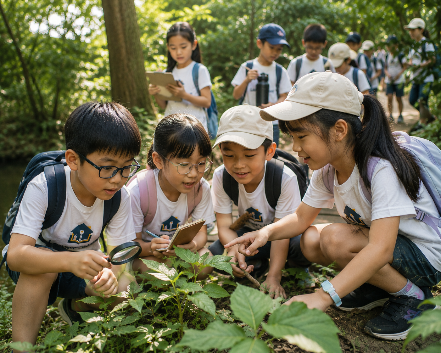 Students exploring and learning outdoors